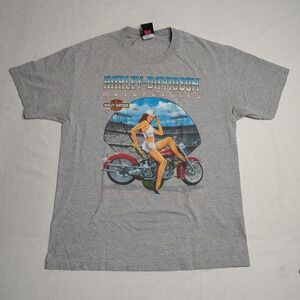 Harley-Davidson Mens T-Shirt Large Gray Pinup Panhead Classic Models